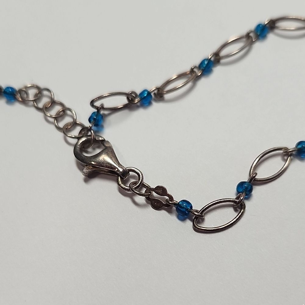 Silpada Sterling Silver Oval Link Blue Bead Anklet Ankle Bracelet RARE HTF